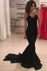 Charming Black Mermaid Long Prom Dress, Evening Dress with train, Party Dress,